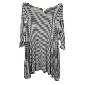 Poetry Womens Striped Jersey Knit Tunic Top Sz Medium Gray Black 3/4 Sleeve USA